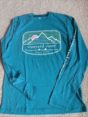 Vineyard Vines Teal Mountain Graphic Long Sleeve Tee
